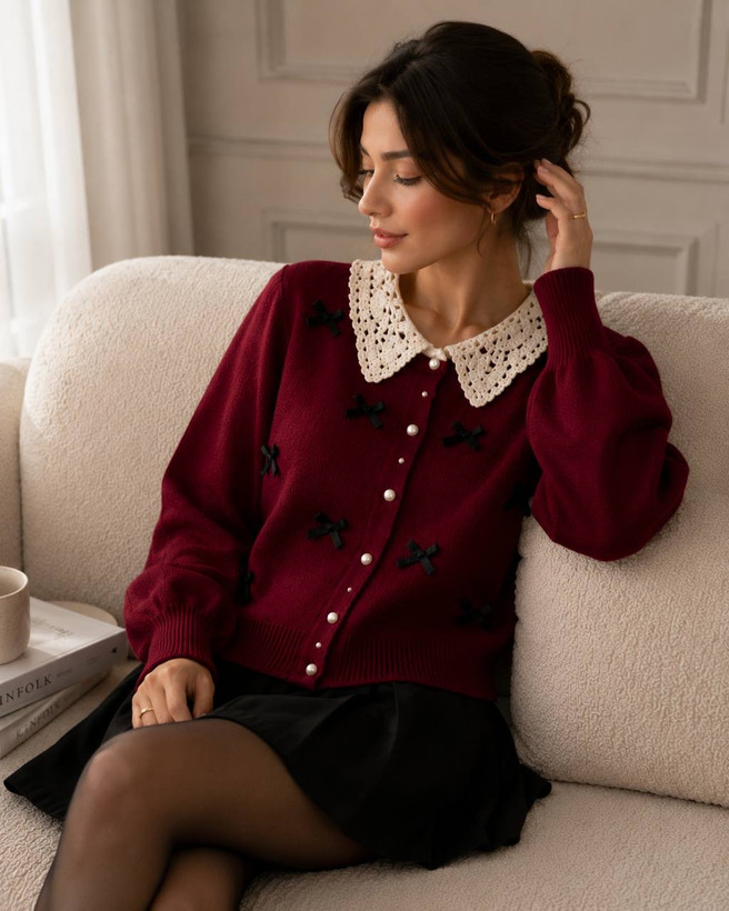 کاردیگن(ژاکت) یقه دانتل دخترانه